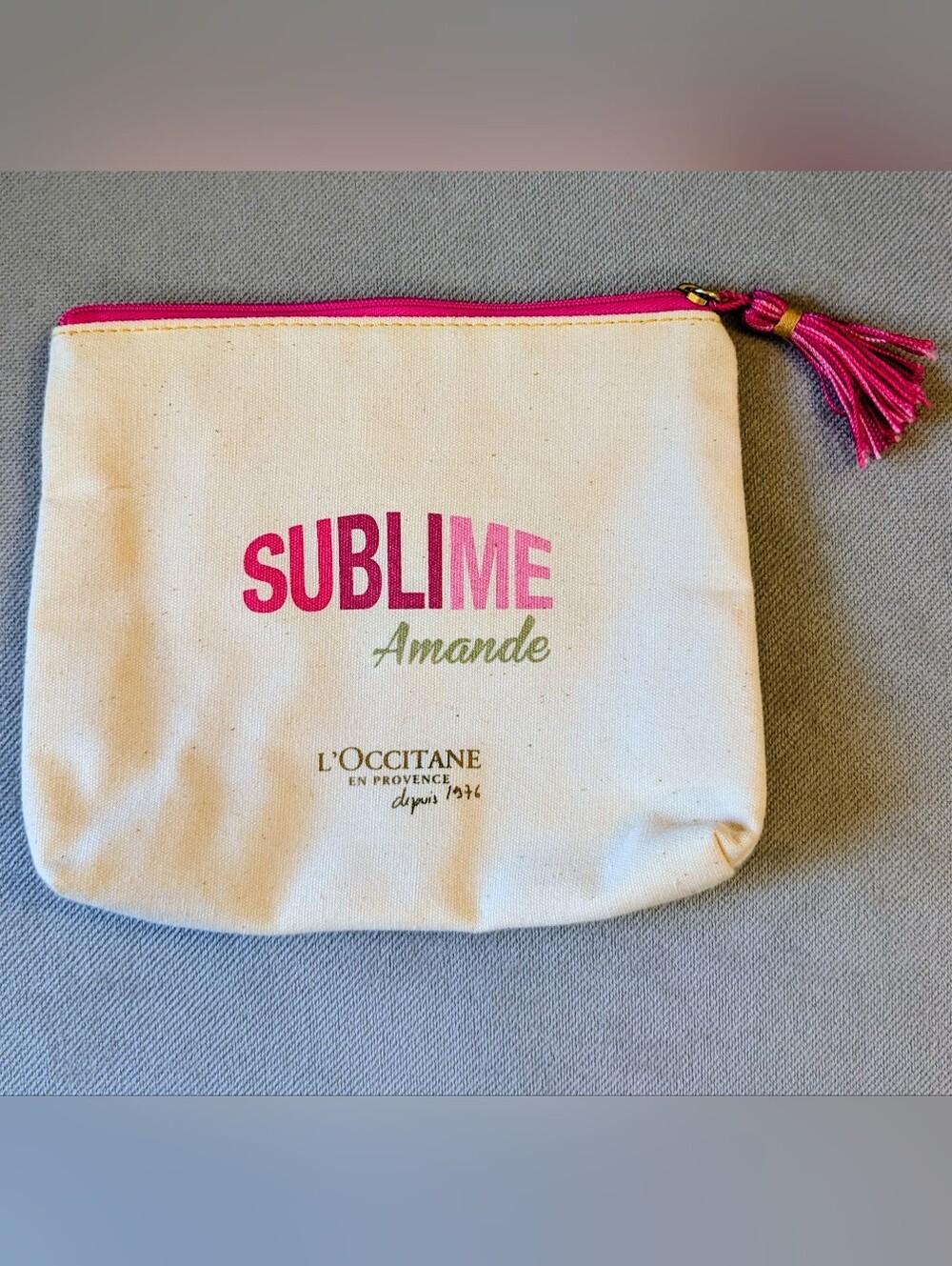 L'Occitane Sublime Amande Canvas Pouch, Cosmetic Makeup Bag With Zipper